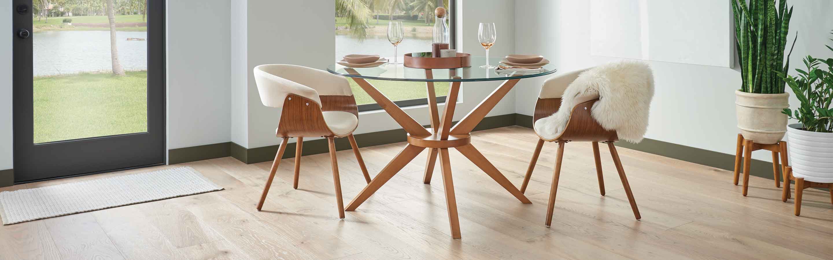 Light hardwood casual dining area. 